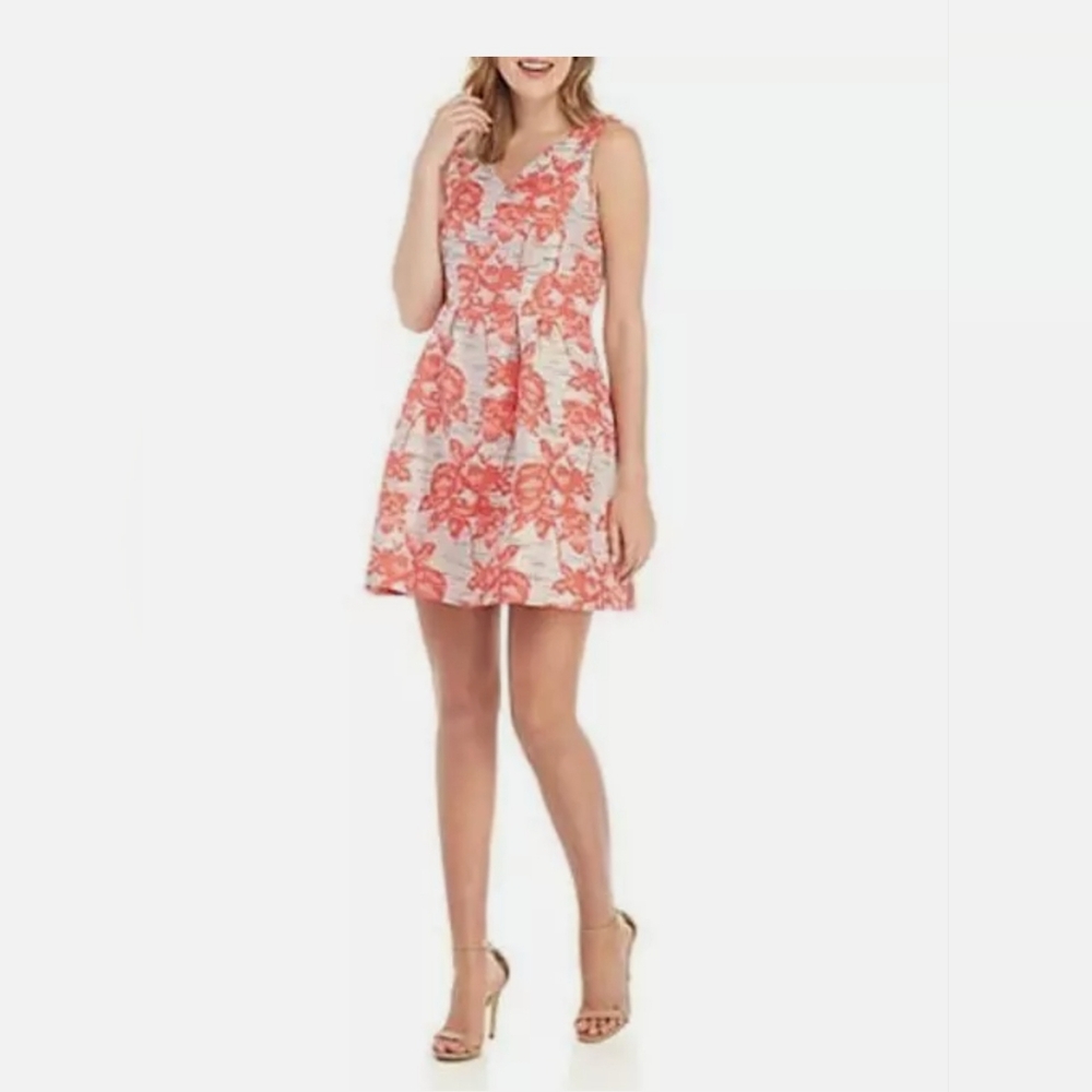 ⭐️Donna Ricco Floral Pink Salmon Fit & Flared Sleeveless Dress Sz 10